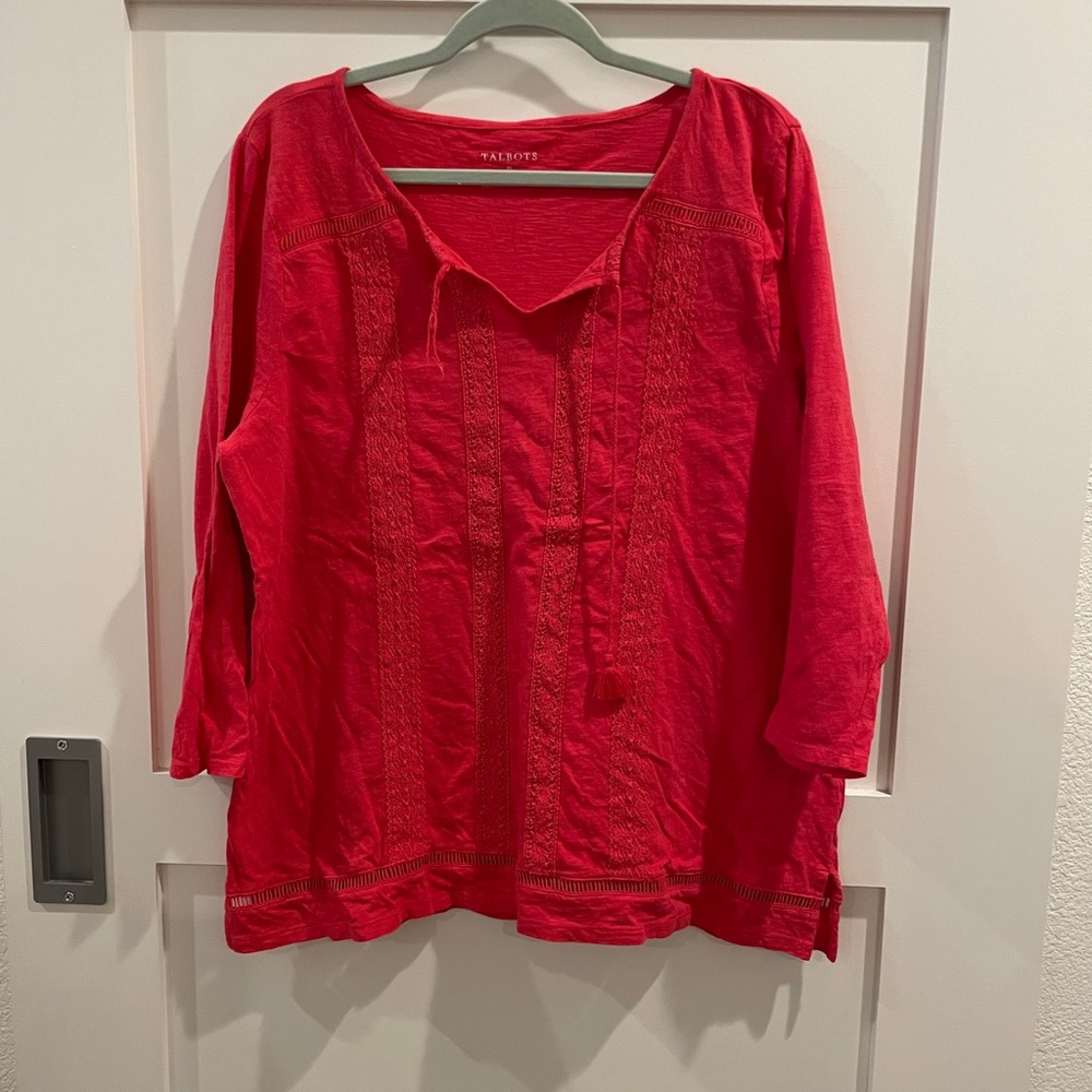 Talbots Shirt Red 3/4 Sleeves Bottom XL defect